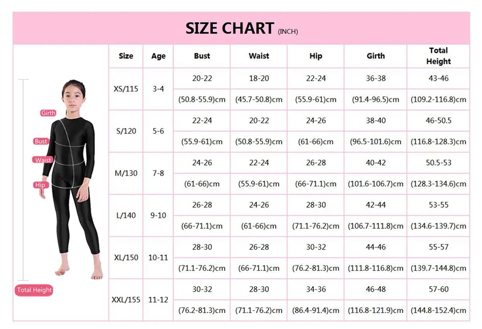 Body nero per bambina Tuta intera da ginnastica for ragazze, con maniche lunghe, nera, for balletto, pattinaggio, danza, tuta intera