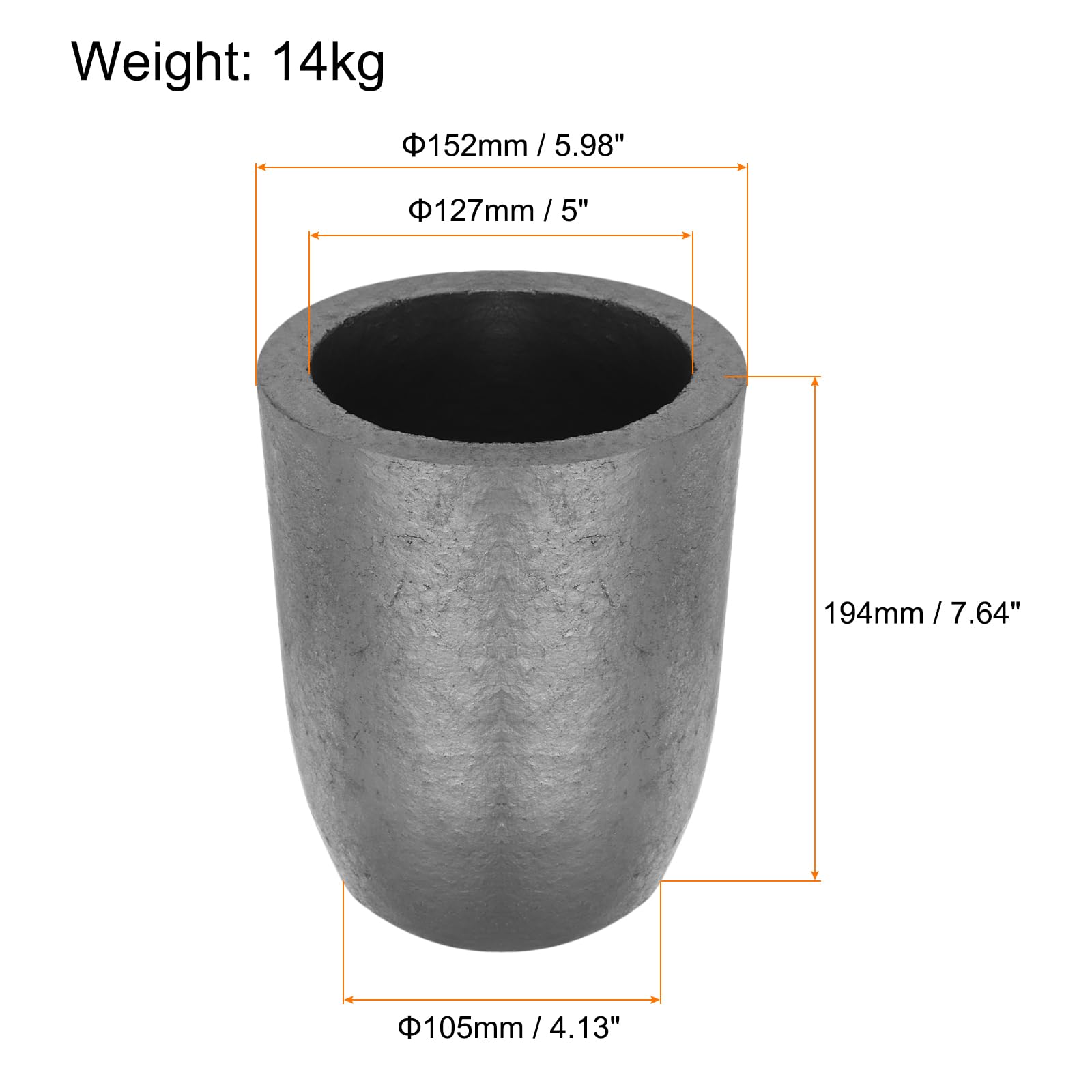 QUARKZMAN Creuset en Graphite Silicium, Creuset de Fonte de Cuivre de 14kg pour La Fusion D'Or, D'Argent, de Cuivre, Moule de Fonte de Four Outils de Fusion, 5 Pouces IDx7.64 Pouces H