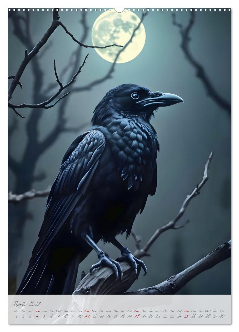 Nocturnal wings - A mystic raven companion for the year (High Quality Premium Wall Calendar 2027 DIN A2 portrait),CALVENDO 12 Month Wall Calendar: A mystical raven calendar