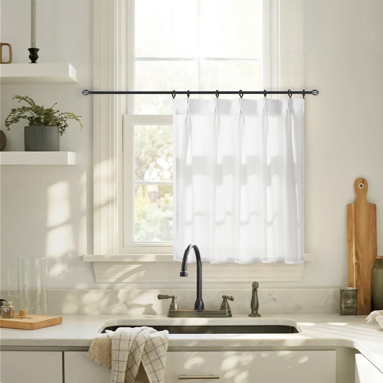 Curtains for Kitchen Windows, Cafe, Modern, Farmhouse Style, Boho, Pinch Pleats, Linen, Sheer Tiers, Short Curtains for Small Windows, 30 x 36 inches, White