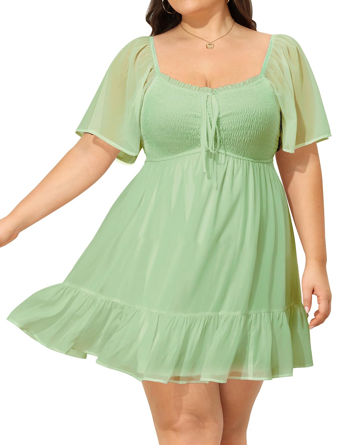 Talisea Plus Size Women's Sweetheart Neckline Dress Smocked Short Summer Sundress Chiffon Mini Cute Graduation Dresses