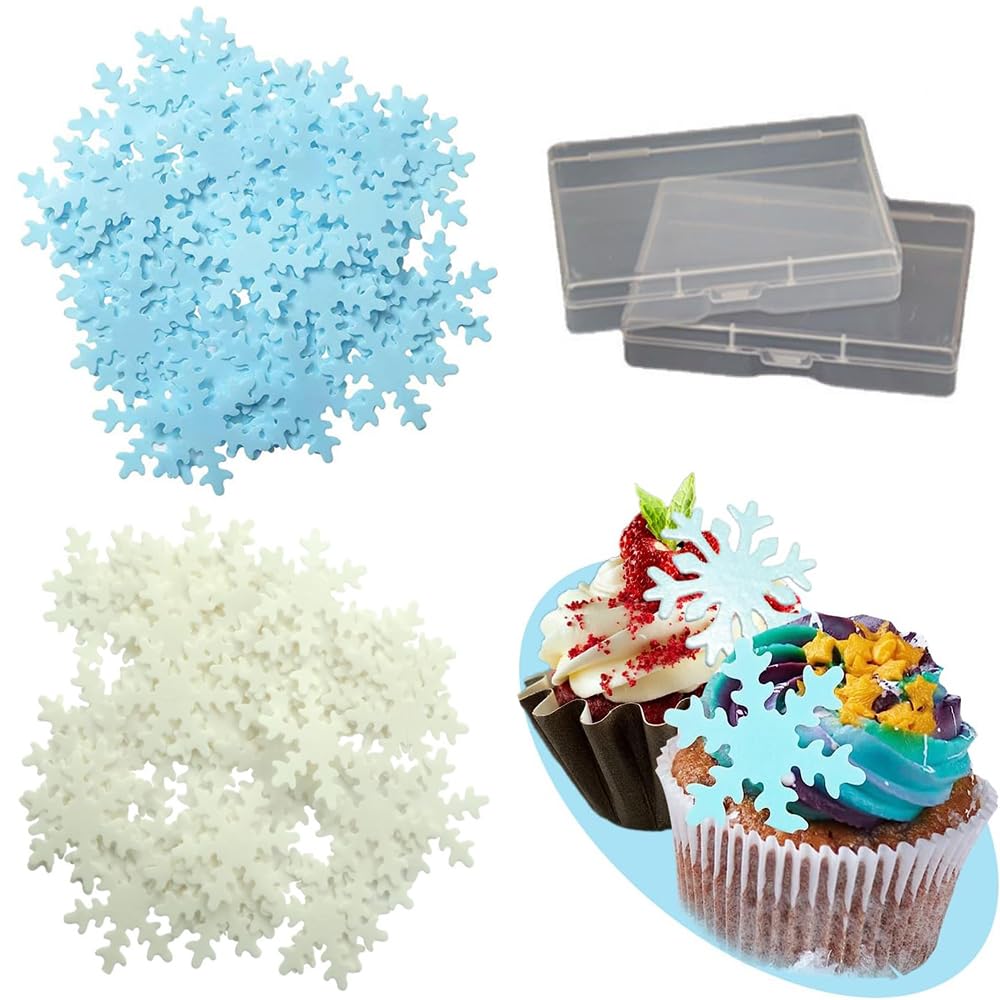 BOZILY 50 pezzi di fiocchi di neve bianchi commestibili decorazioni per torte, fiocchi di neve, decorazione per torte commestibili, topper per torte congelate commestibili