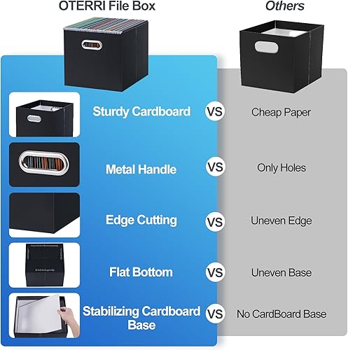 Vista 17 de Oterri - Organizador de archivos, caja de almacenamiento pequeña, organizador de cartón, caja plegable para colgar carpetas, tamaño carta