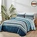 WONGS BEDDING Boho King Quilt Set, Blue Bohemian King Quilt Bedding Set, Lightweight Microfiber Bed Decor Bedspread for All Season 103