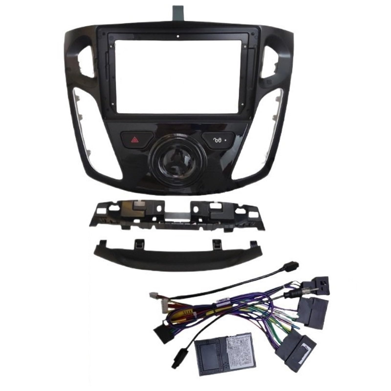 JKELPV Car Radio Frame Kit Fit For Ford Focus 2012-2015 9 Inch Car Radio 2Din Head Unit Fascia Panel Dash Board Cover Radio adapter(Frame cable canbus)