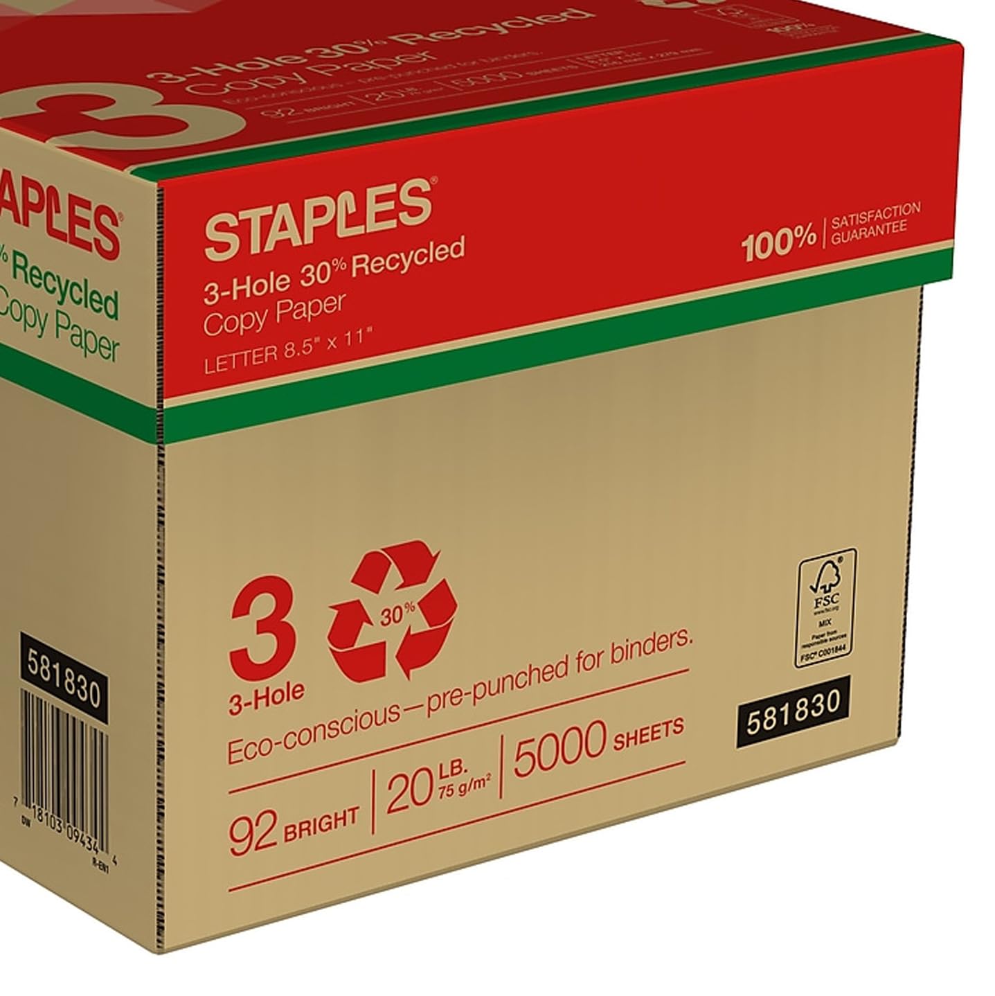 Amazon.com : Staples 581830 Recycled 8.5 x 11-Inch, 3-Hole