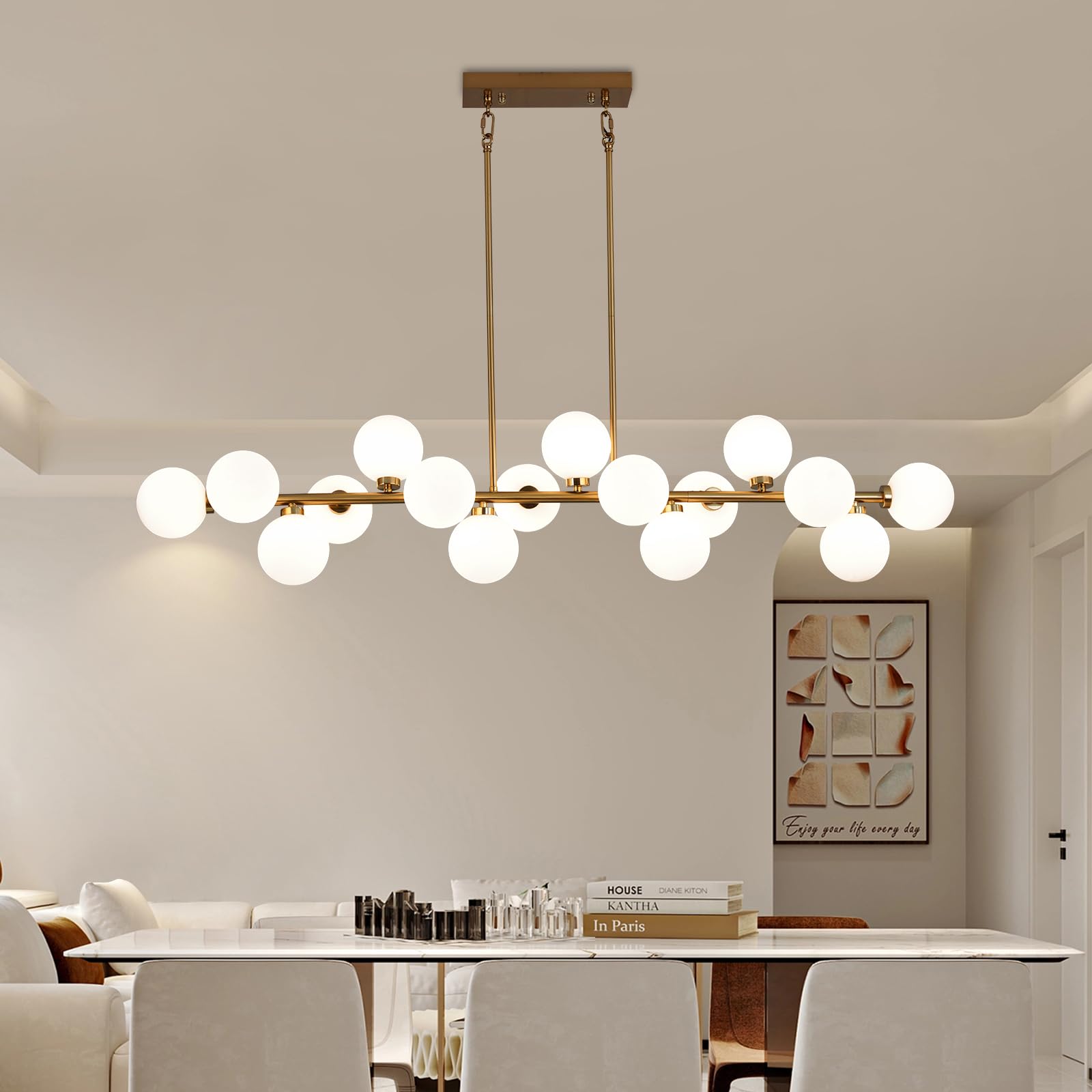 Photo 1 of 55 Inch Brass Gold Linear Chandelier, Mid Century Modern Sputnik Chandelier