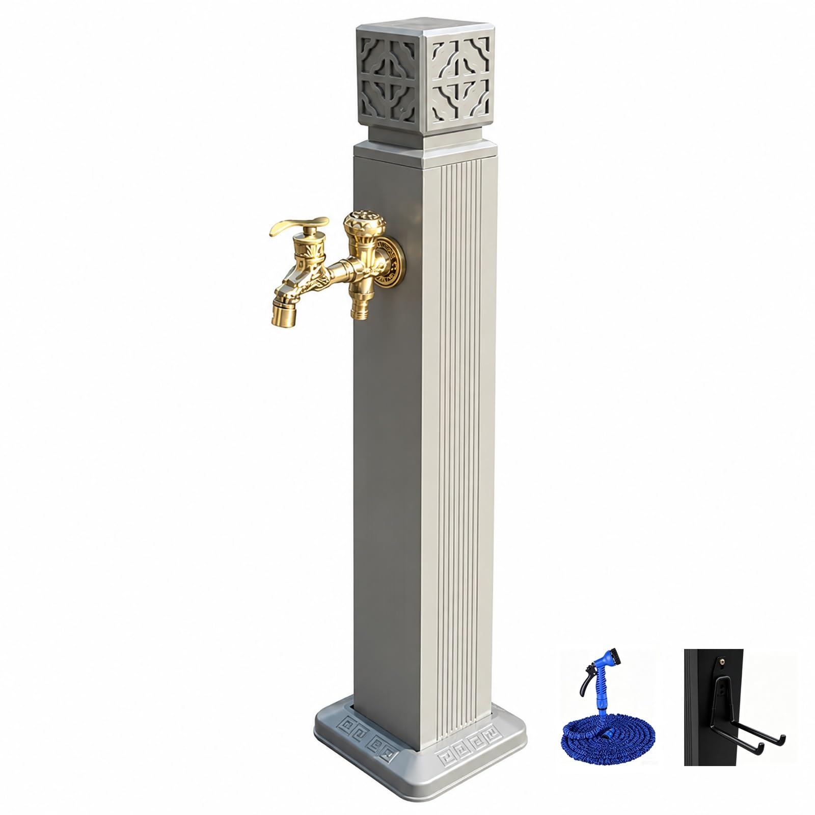 Vertical Garden Water Column, Freestanding Frost Free Hydrant with Outdoor Faucet and Hose Hanger for Backyard(Black,10x100cm/4x39in)