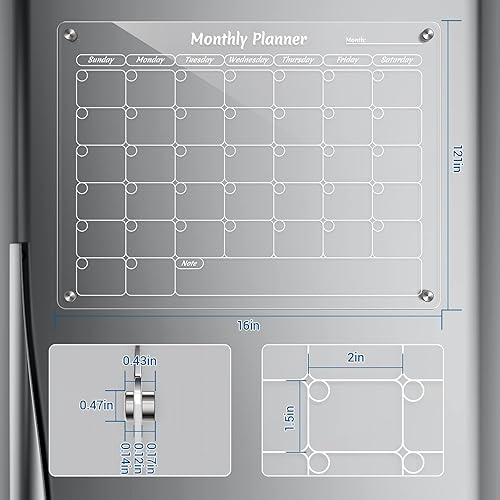 Miniatura 7 de Calendario magnético para nevera, calendario mensual y acrílico para nevera, calendario transparente de 16 x 12 pulgadas, tablero magnético de