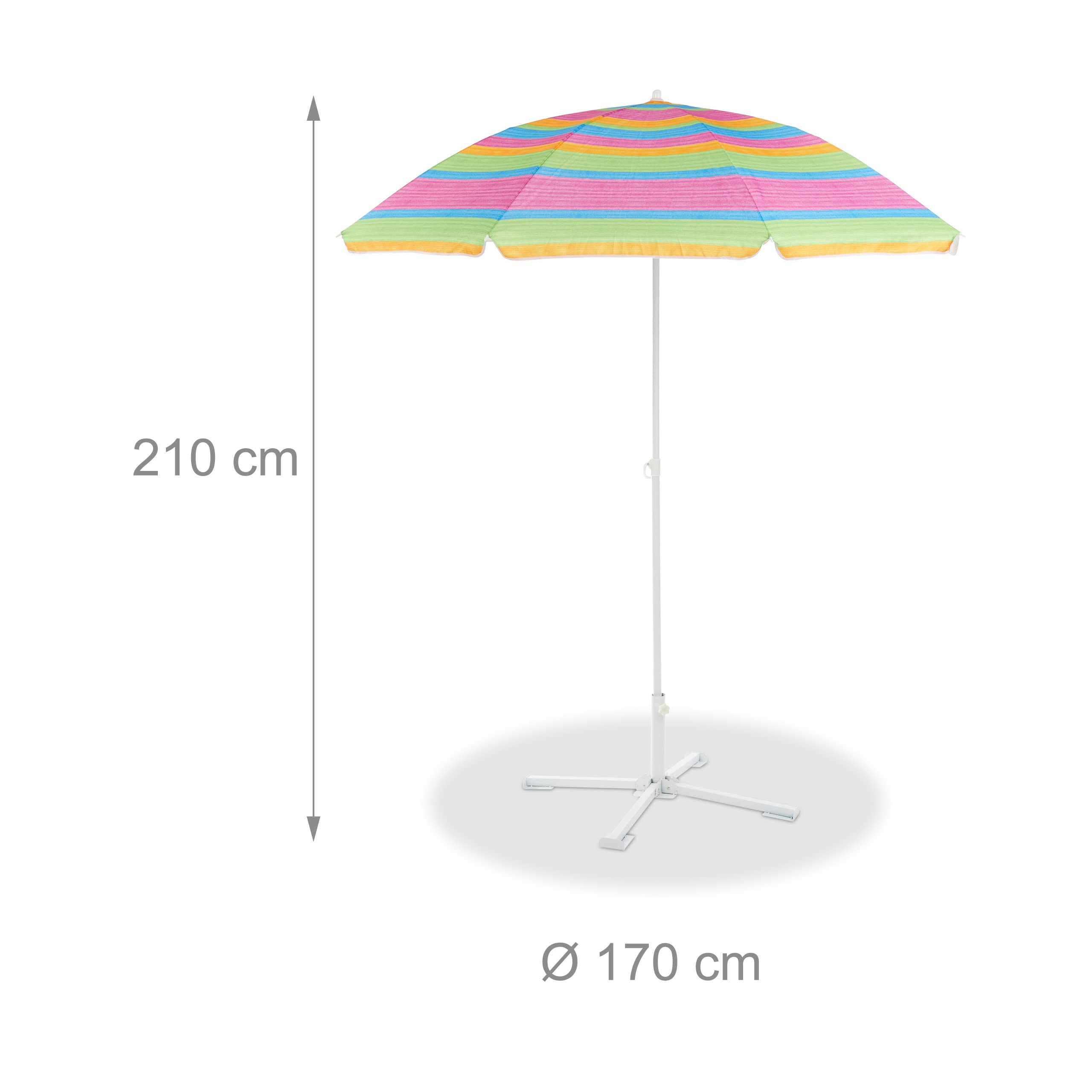 Relaxdays Parasol de plage rayé, hauteur réglable, Parasol de jardin, protection UV 50+, H x P 210 x 170 cm, multicolore