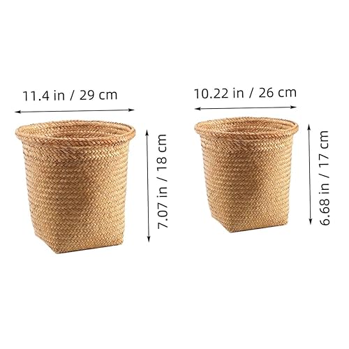 Miniatura 2 de ARTIBETTER 2 cestas de basura de hierba marina, contenedor de basura tejido, contenedor de mimbre de ratán para lavandería, soporte para macetas,