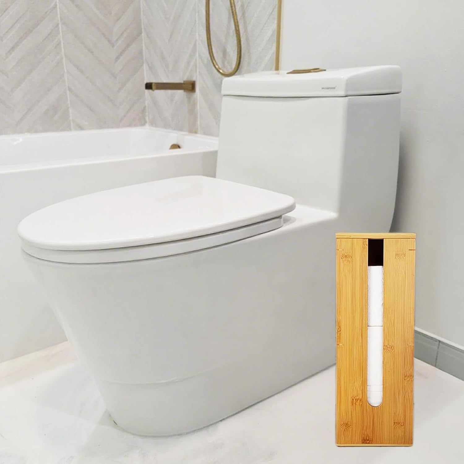 Bamboo Toilet Paper Stand Toilet Paper Holder Fits 3-Roll Tissue FreeStanding Bathroom Organizer Portable Bathroom Accessories Storage for Rolls with Lid for Bathroom Decor