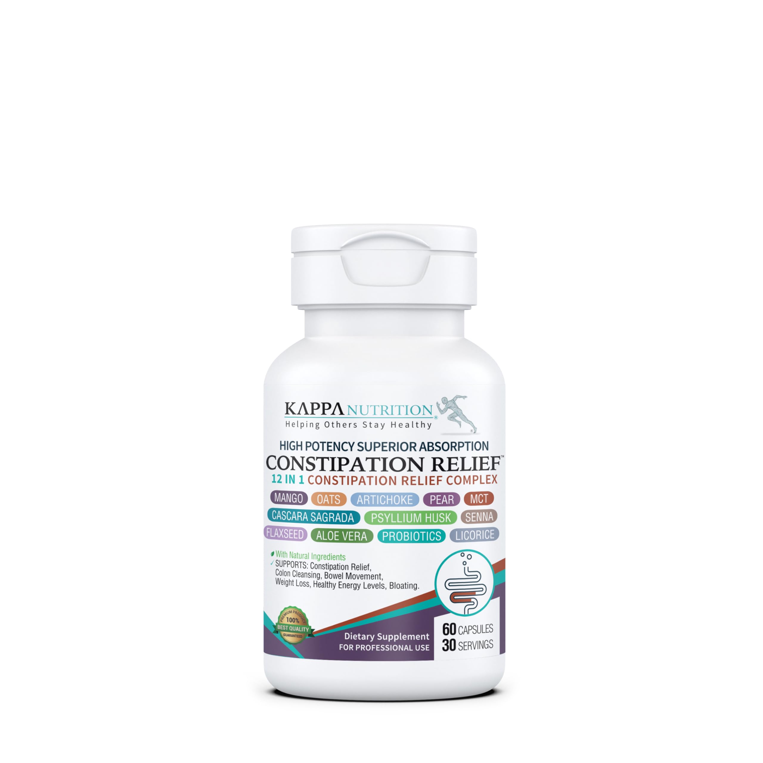 KAPPA NUTRITION Constipation Relief Supplement – Gentle Colon Cleanse for Regularity & Gut Health – Non-Habit Forming Formula with Fiber, Herbs &