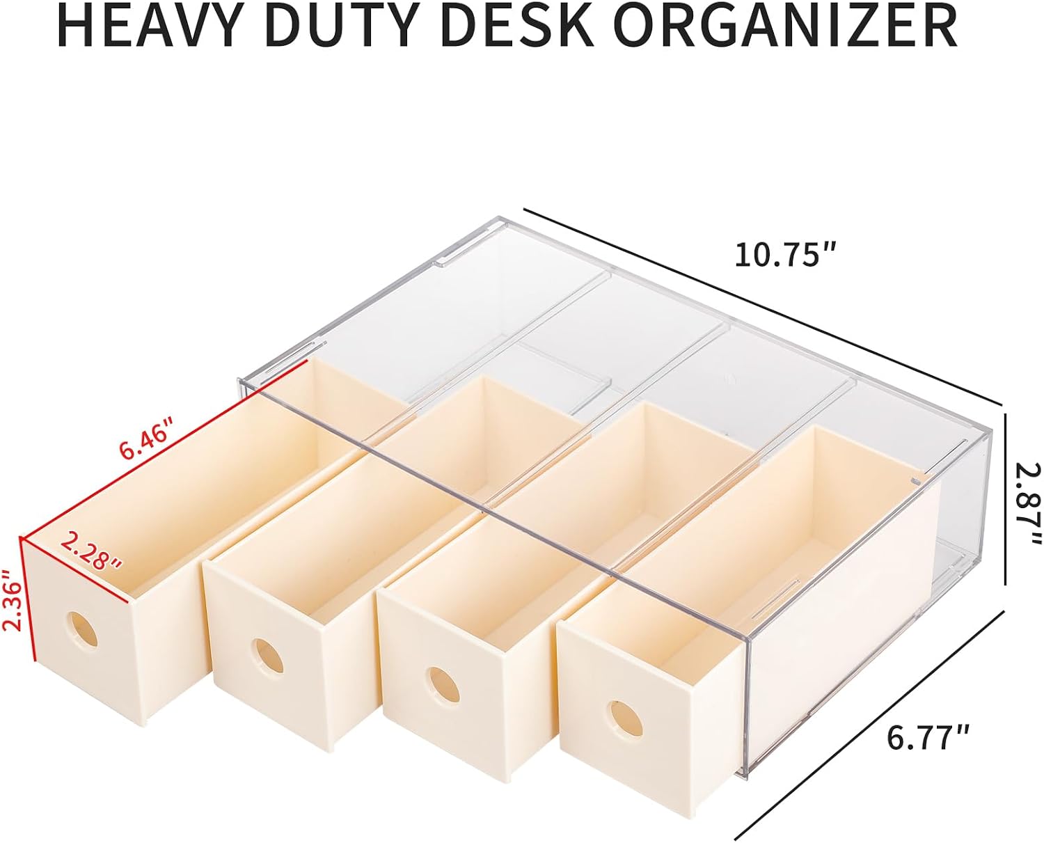 Yesesion 2 Pack Plastic Desk Organizer with 4 Drawers, Stackable Home Office Storage Box, Large Desk Accessories Display Case for School Supplies, Art Crafts, Marker, Crayon, Clamps Holder (Beige)