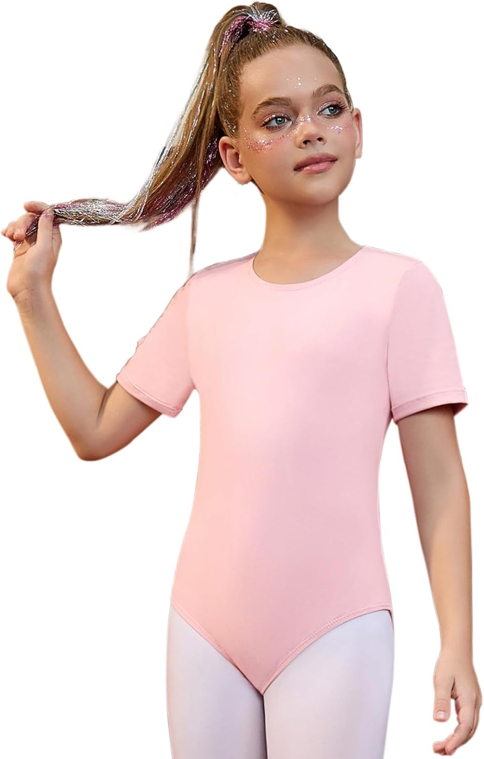 Perfashion Girls Leotard Short Sleeve T Shirt Bodysuit Ballet Dance Leotards Solid Tops with Snap Button 4-13Y