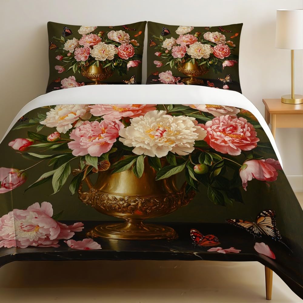 Housse de couette 200x200 pivoines marron pour créer un cocon enfant doux