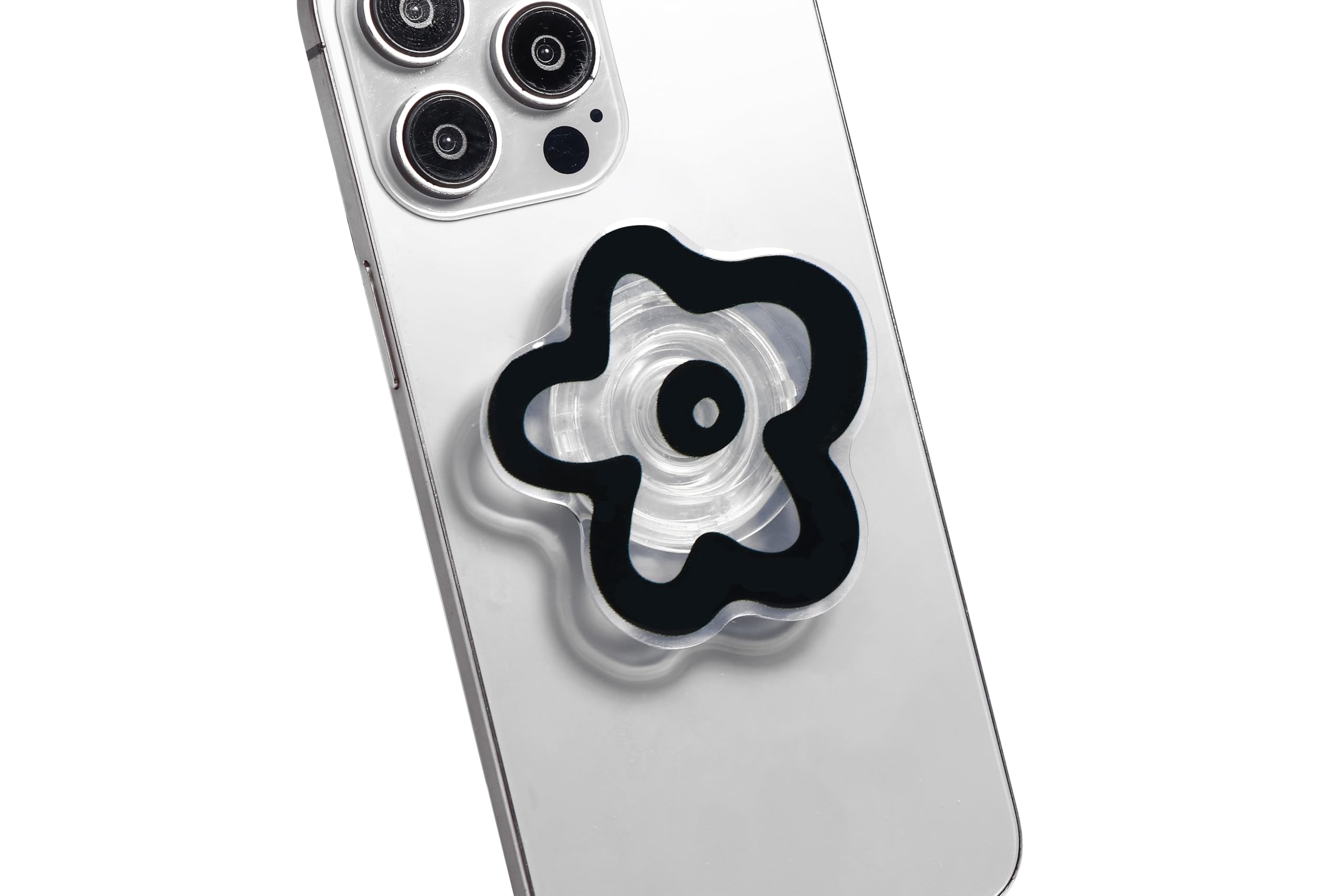 Cute Flower Multi Functional Phone Grip with Expanding Kickstand Include Magnetic Adapter Ring (Magnetic Type, Black)