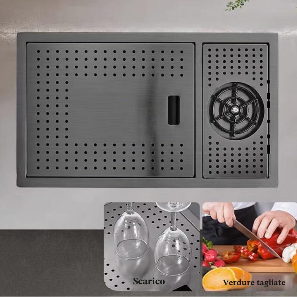 Lavelli da cucina Invisibile In Acciaio Inox Con Lavabicchieri Lavello A Scomparsa Bar Ristorante Caffetteria Piccolo Camper Con Coperchio, Alzata Rubinetto Risparmiare Spazio