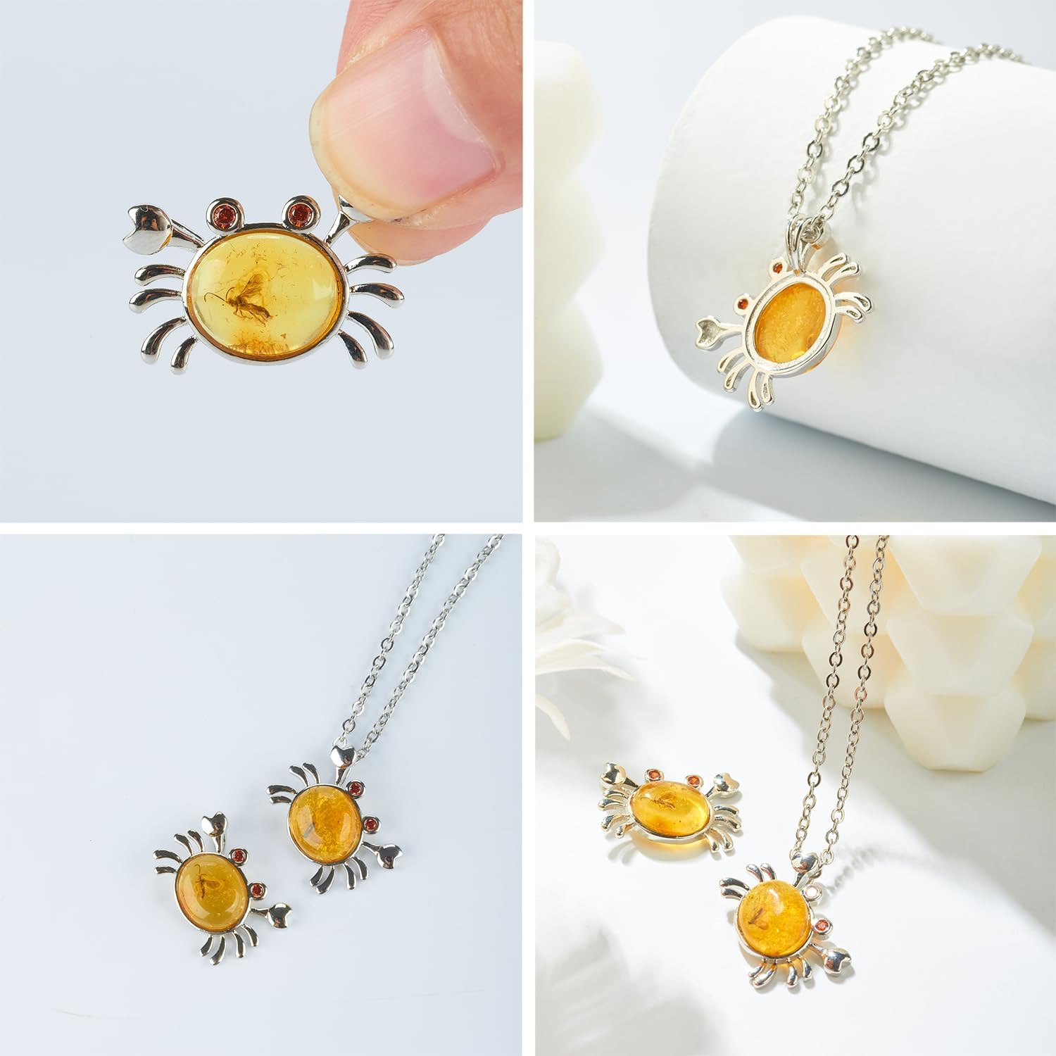 S925 silver handmade natural Baltic amber insect fossil crab pendant necklace | elegant gift choice with natural gemstones and handmade jewelry (amber-insect fossils crab, 18 inch) - Image 2