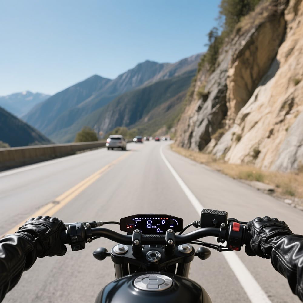 Compteur de vitesse universel pour moto APEBAZY avec rétroéclairage LED, compteur kilométrique numérique, capteur de vitesse et indicateur de rapport engagé