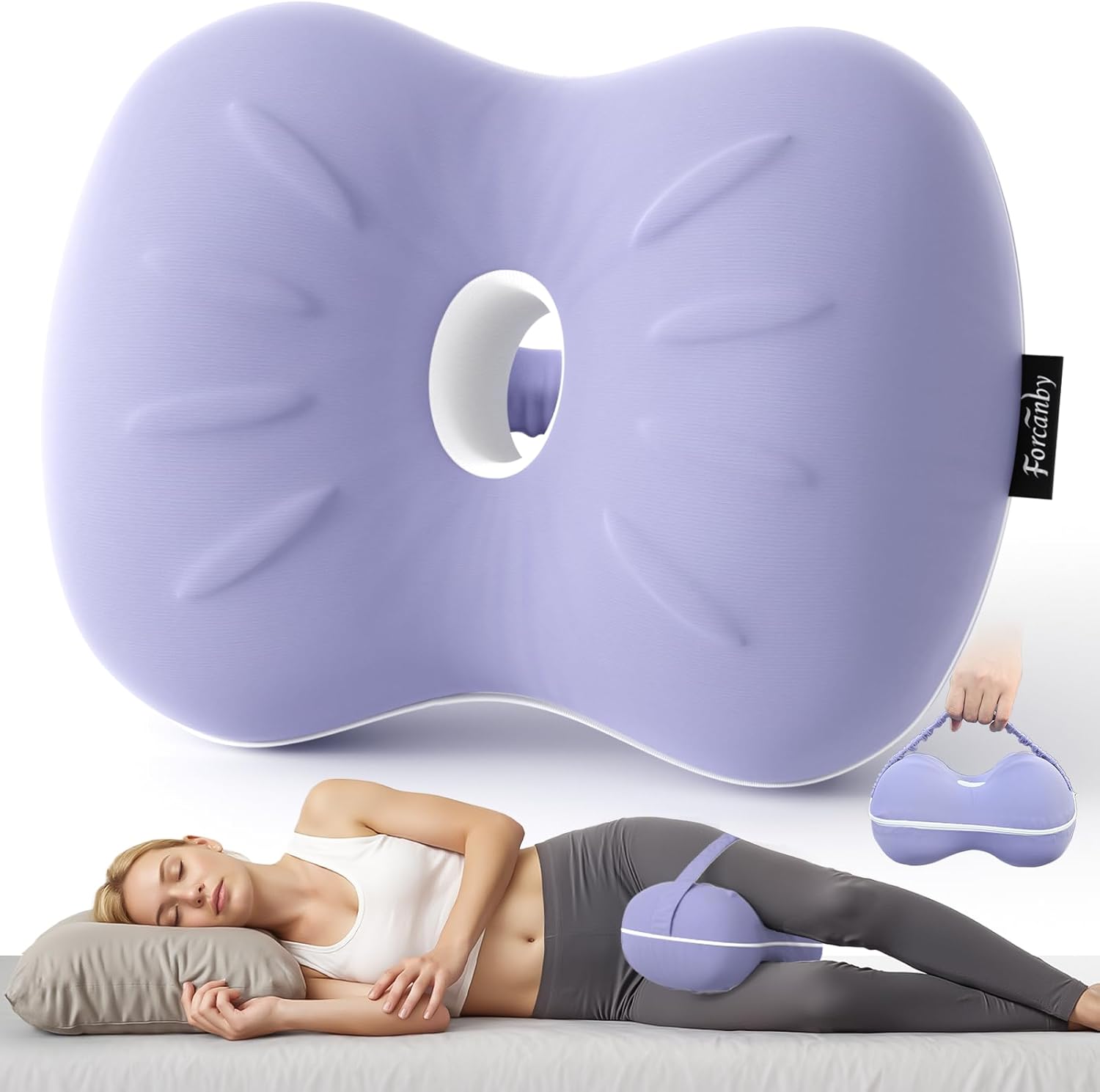 Knee Pillow for Side Sleepers - Smooth Spine Alignment Pillow, Memory Foam Knee Pillows for Back Hip Pain, Spine Aligning, Sciatica, Surgery Recovery, Pregnancy Purple