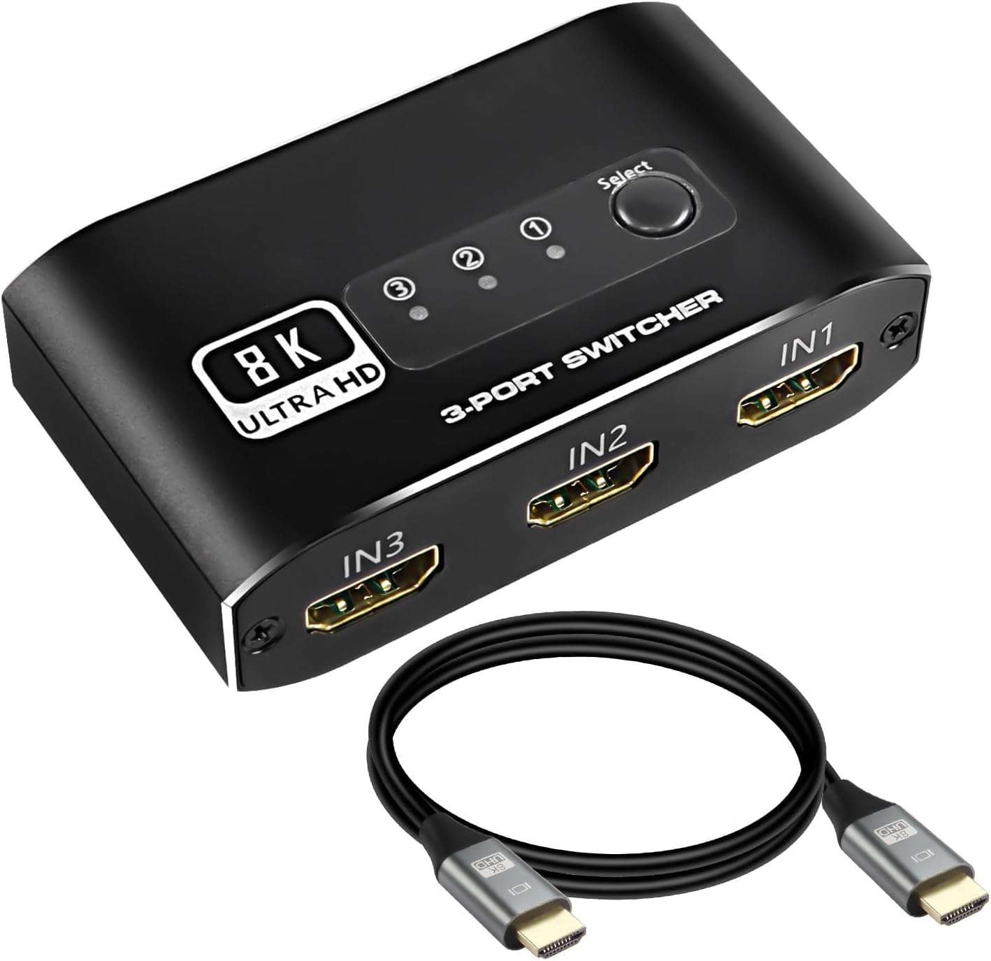 BIGTHREE HDMI Splitter, HDMI 2.1 Splitter Selector with HDMI Cable Switch 3 in 1 out, Support 4K 120Hz 8K 60Hz 48Gbps for HDTV, PS5, Xbox DVD, Projector