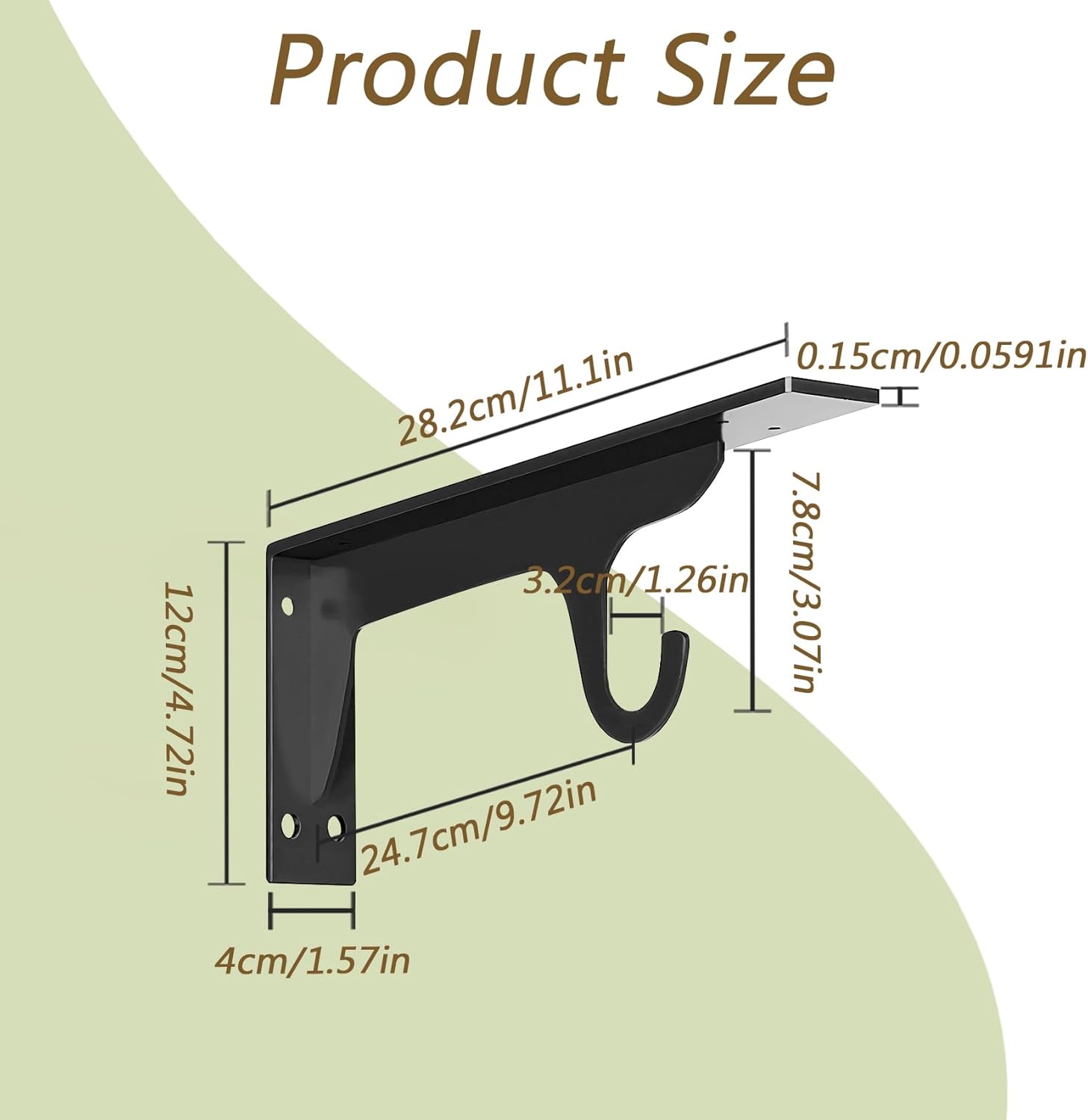 Closet Rod Bracket, Maijdoany 2Pcs Heavy Duty Wall Mounted Shelf Bracket with Hook Rod Holder for Closet, Curtain, Wardrobe – Durable Iron Support
