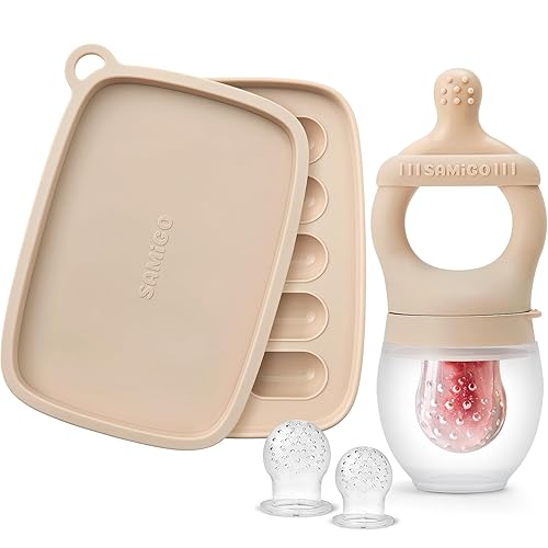 SAMiGO Alimentador de frutas para bebés y moldes para paletas de leche materna, mordedor de frutas de silicona, chupete para aliviar la dentición,