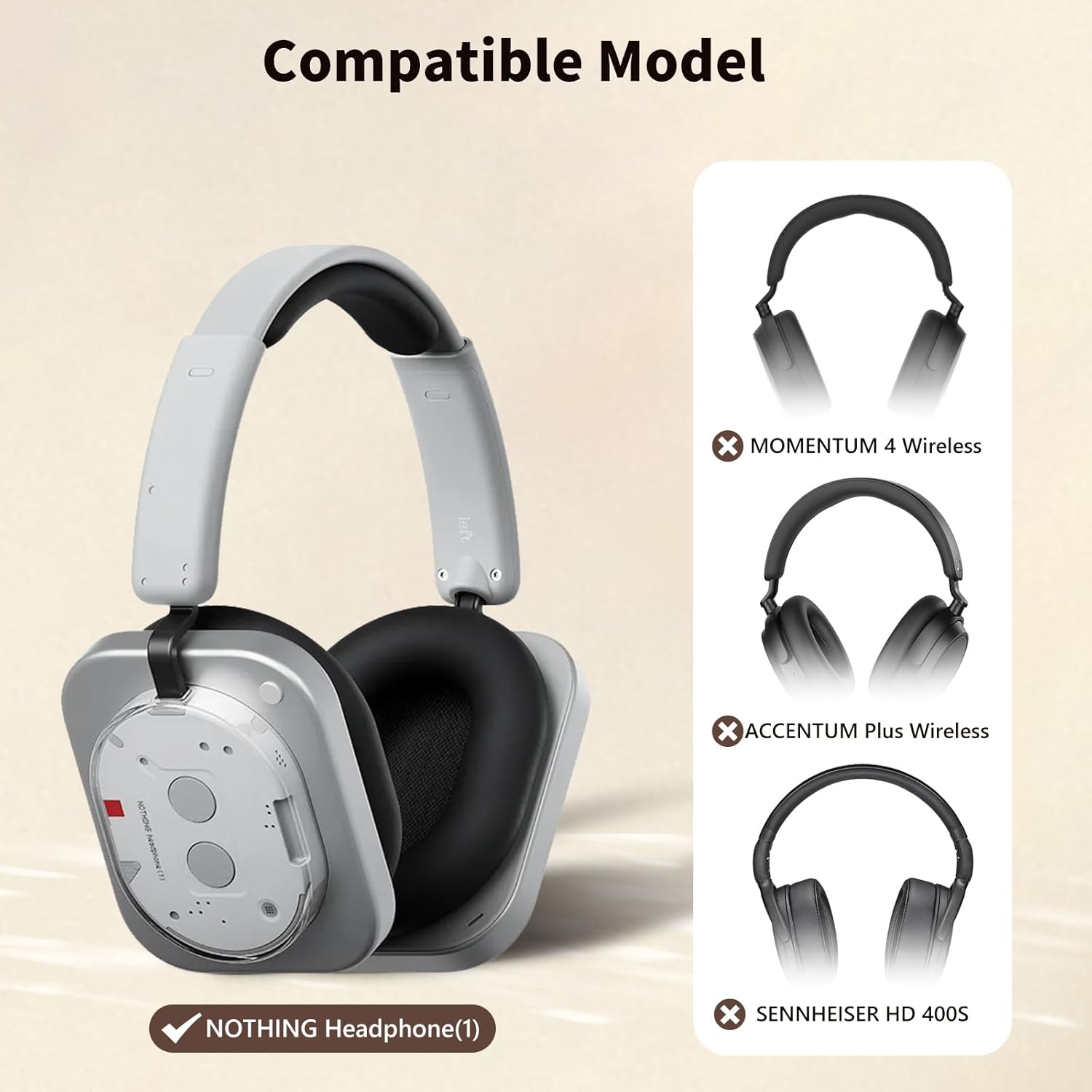 for Nothing Headphone (1) Case Cover, 2 Sets Silicone Sweat Cover, Eeadphones Protective Case for Nothing Headphone (1) Silicone Ear Pads & Headband Protector, Washable Sweatproof, Black - Image 2