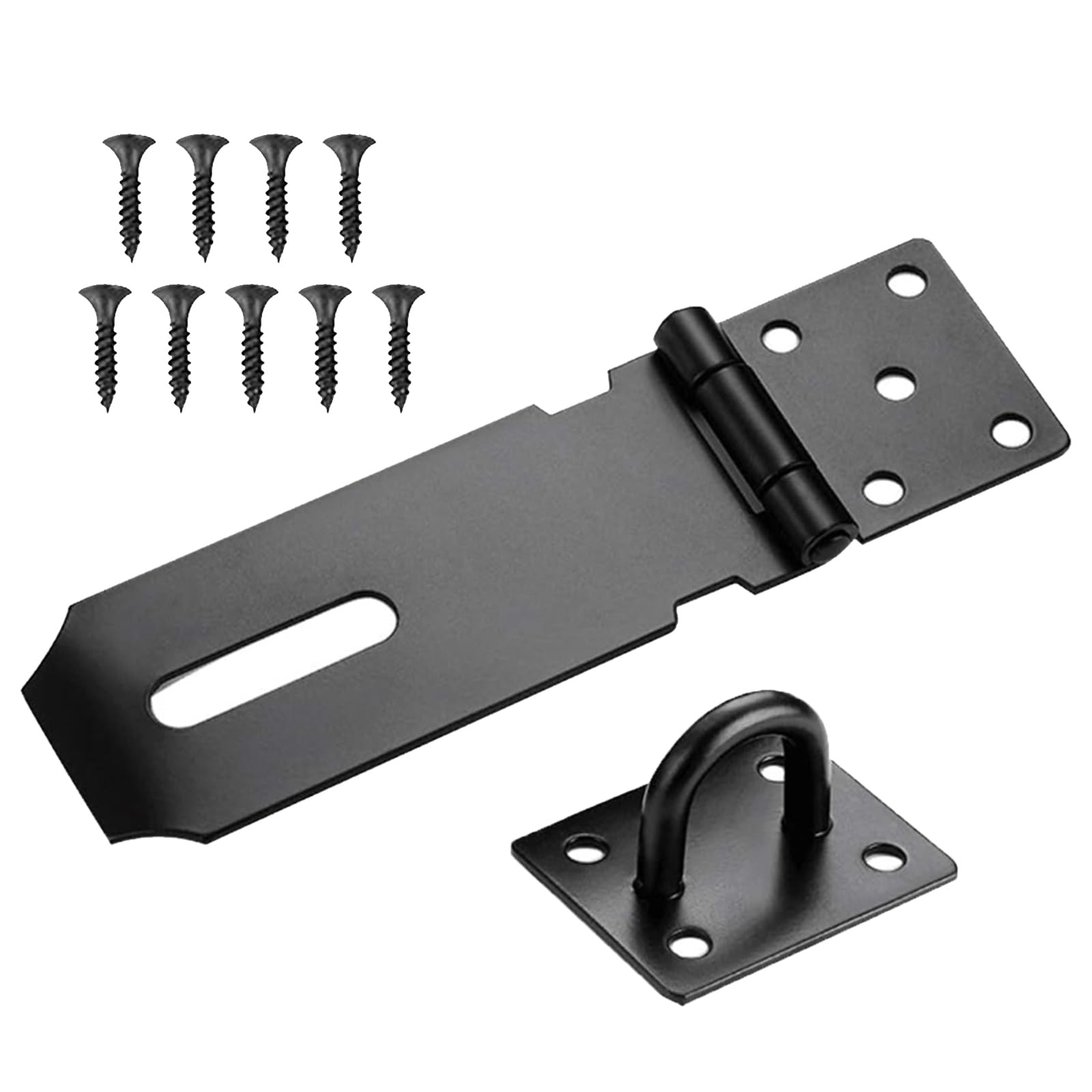 1 PCS 4 Inch Shed Door Latch Gate Lock Latch Hinge Padlock Catch Door Clasp Latch Security Hasp,hasp and Staple,Door Padlock Buckle for Doors, Windows, cabinets, pet Cages, lockers Etc(Black)