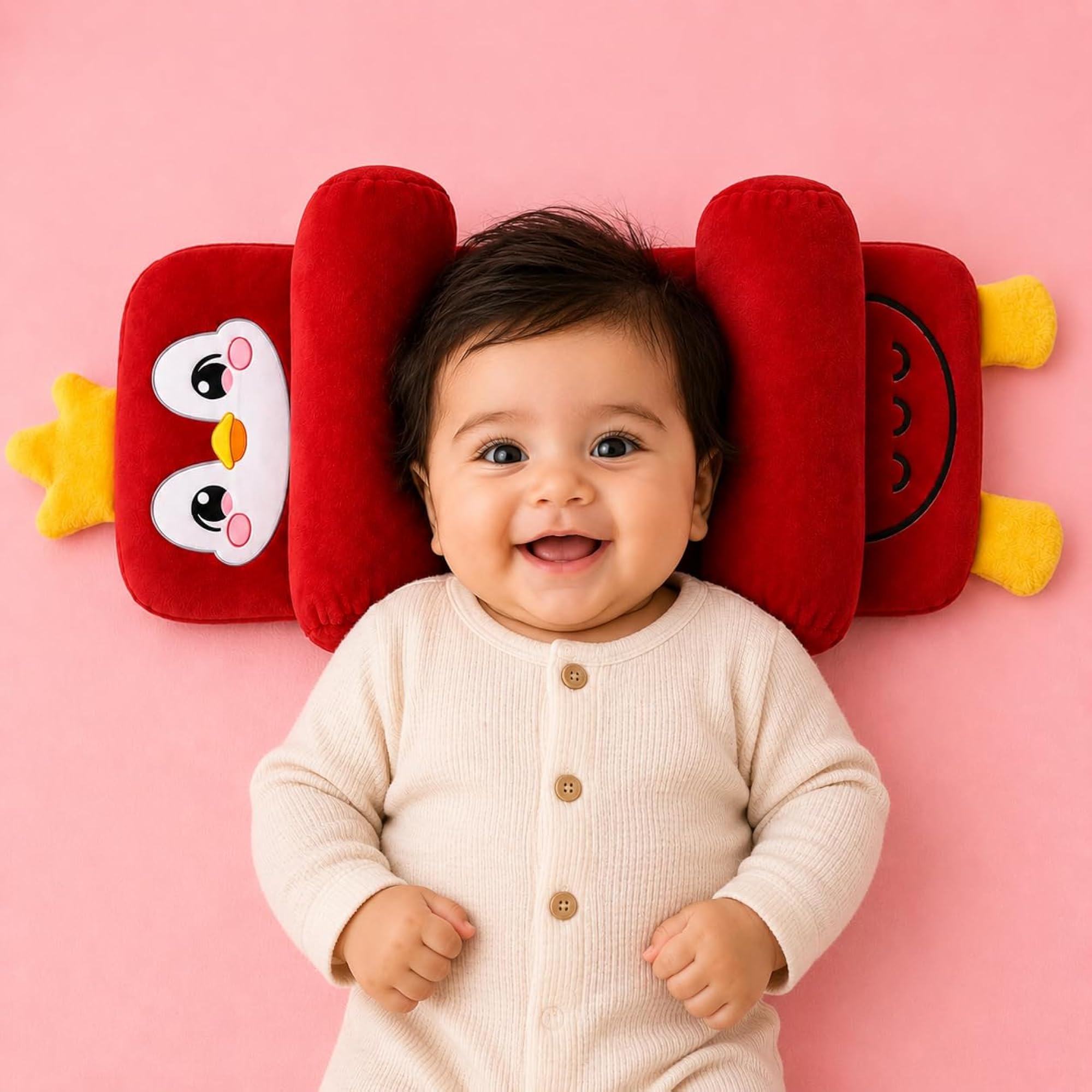 Adjustable Side Rollers Baby Neck Support Pillow, Penguin Design