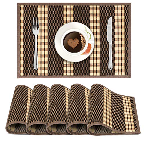 Image of HOKIPO Bamboo Table Mats for Dining Table, Set of 6 Wooden Placemats, 45x30 cm, Brown (AR2817)