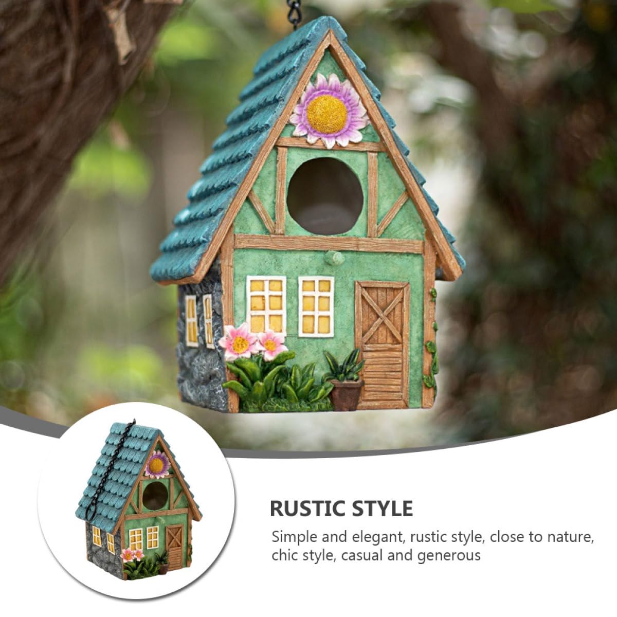 Angoily Nido de Pájaro de Resina para Jardín Exterior, Casa para Pájaros Fácil de Colgar Estilo Rústico, Refugio Cálido para Aves en Balcón y Patio