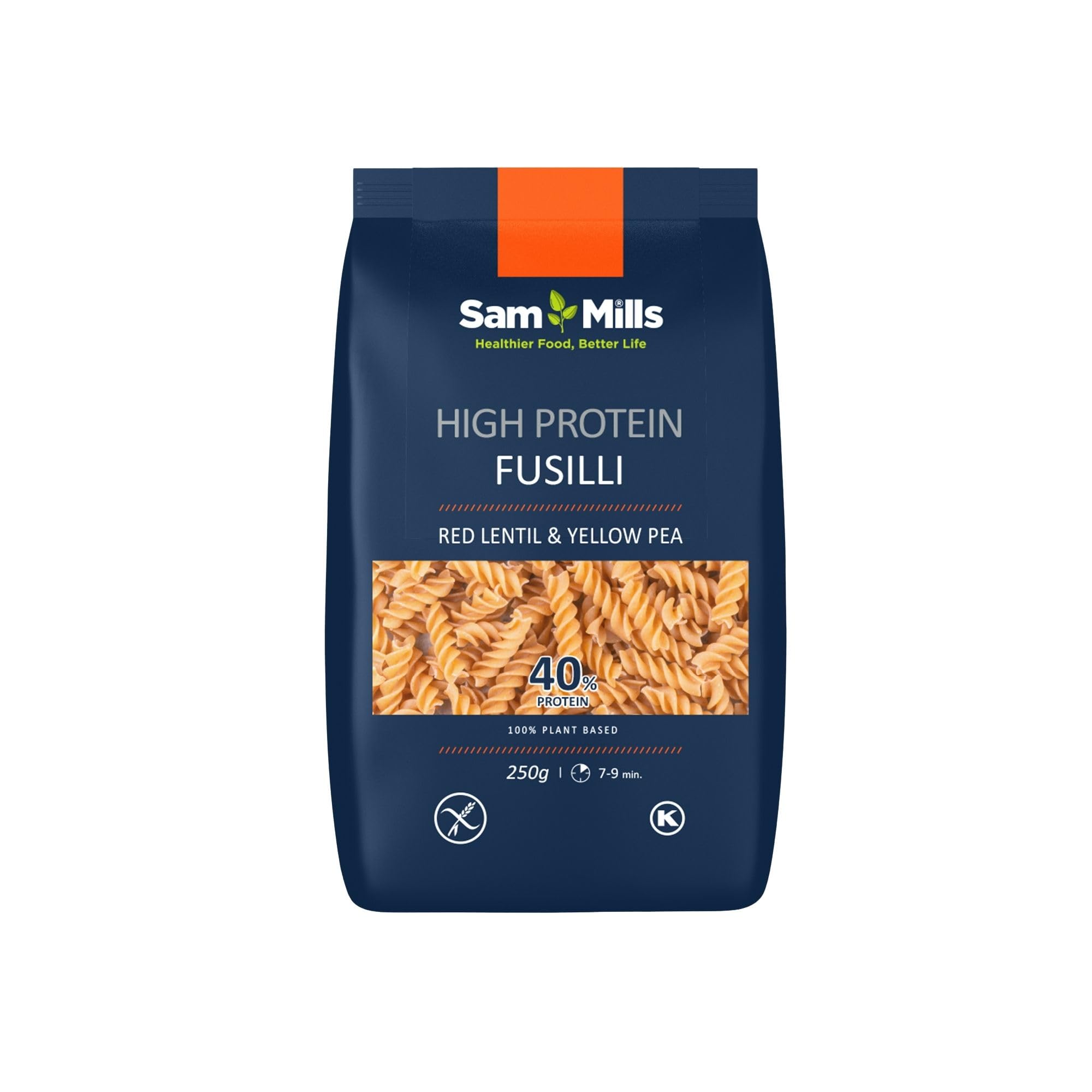 Sam Mills - Fussilli de Lenteja Roja y Guisante Amarillo - 250 g - Sin Gluten - Ideal para Dietas Veganas - Pasta de Legumbres - Alto Contenido en Fibra y Proteína