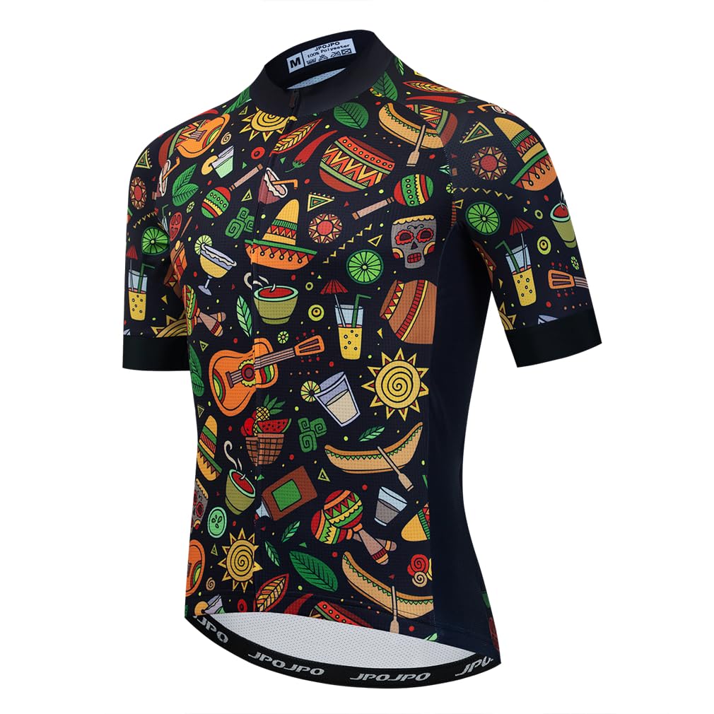 Cycling Jersey Men Mexico Short Sleeve Summer Bike Shirts Biking Full Zip with Pockets Road Bicycle Clothes Mexican Style,L