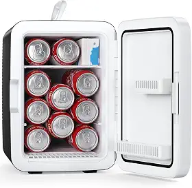 Antarctic Star Mini geladeira compacta, geladeira pequena portátil de 10 L, mini geladeira de 6 litros com adaptadores CA/CC, refrigerador de cosméticos pequeno para bebidas, alimentos, maquiagem