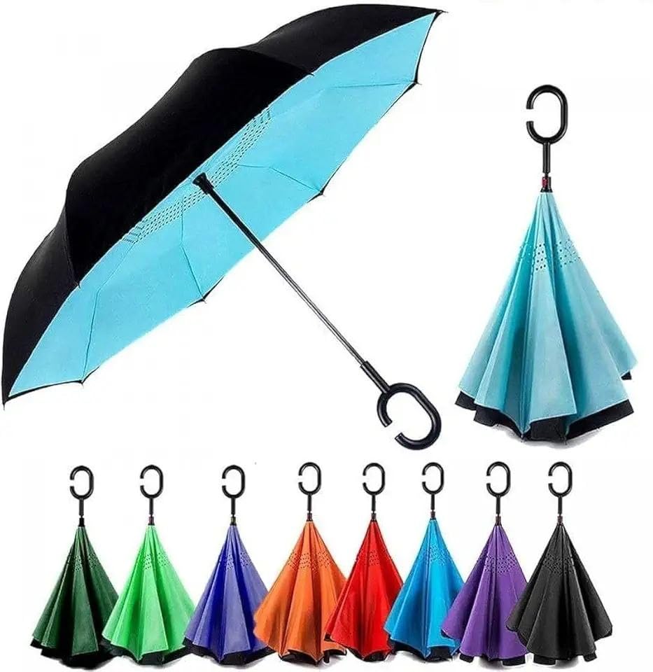 aahiv enterprise Inverted Umbrella with C-Handle, Double Layer Windproof, Reverse Folding, Multicolor-picture-10