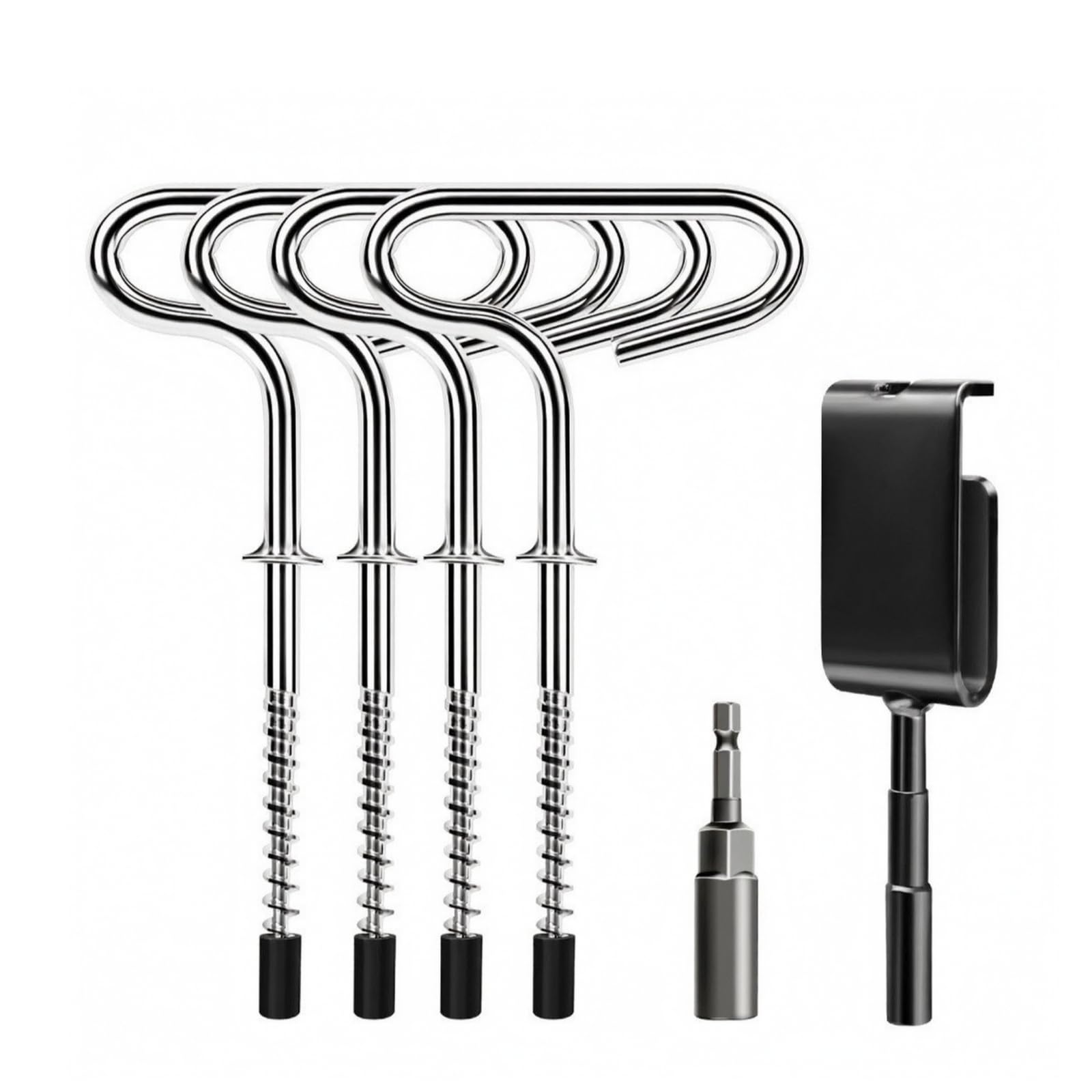 rockible 4 Pezzi Ancoraggio a Spirale Resistente Filettati, Picchetti a Spirale con Strumento di Instzione, Robusti, per Campeggio Invernale