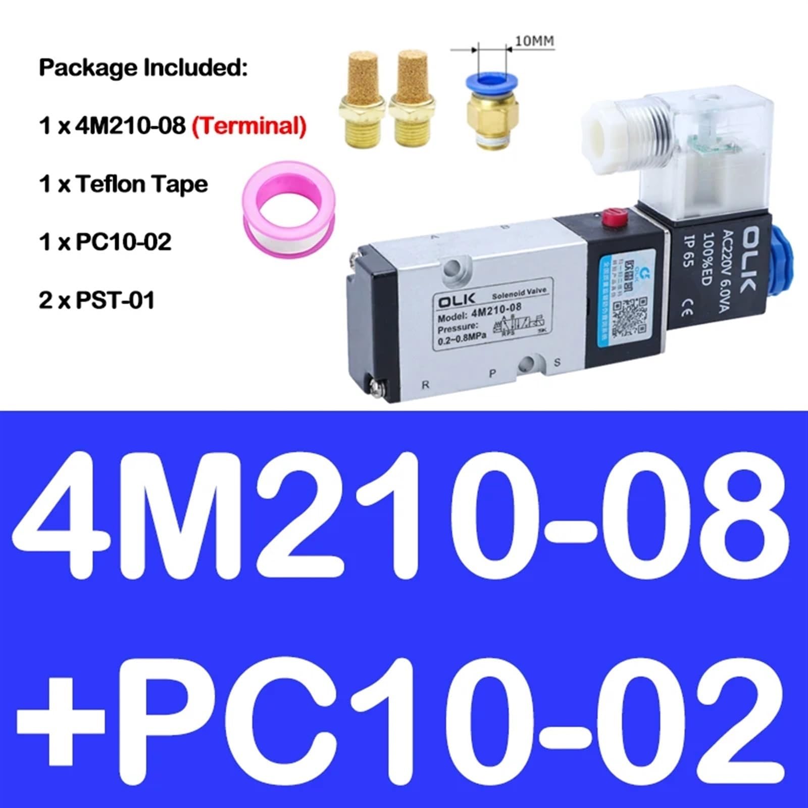4M210-08 4M310-08 4M410-10 Válvula solenoide eléctrica neumática de Cinco vías, 2 Posiciones, 3 Puertos, Control de válvula de Aire electromagnética.(4m210-08 Pc10-02,AC24V)