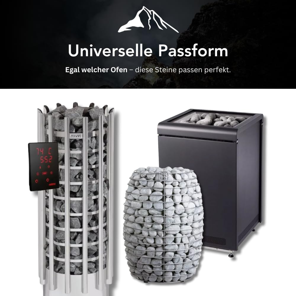 HarzStone Pierres de sauna 20 kg – Chaleur parfaite, chauffage rapide et facile à empiler | Pour tous les poêles de sauna (bois et électrique) | Sélectionné à la main (diabase de 80 à 120 mm)