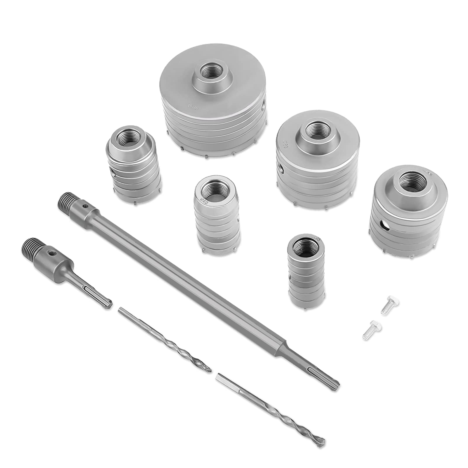 brocas multiuso Robust Line MultiConstruction 35 mm, 40 mm, 50 mm, 65 mm, 82 mm, 110 mm, con broca de guía, vástago de 350 mm, vástago de extensión SDS Plus de 300 mm