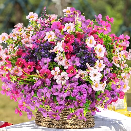 trytuny Artificial Flowers for Outdoor, UV Resistant Realistic Fake Flowers and Faux Plants for Indoor Outdoor, Garden Patio Porch Window Box Decor All Year (12pcs - Mixed Color)