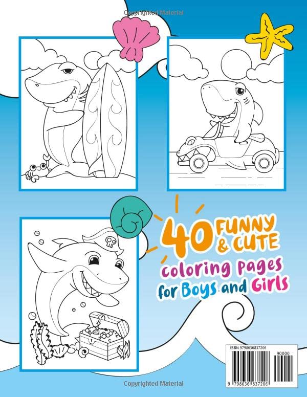 Funny Shark Coloring Book: Kids Coloring Pages with Cute and Cool Sharks and Marine Life, Creative Stress-Relief Activity for Boys and Girls image 2