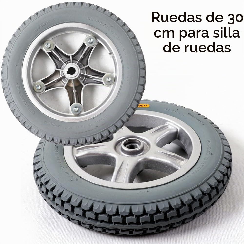 Ruedas Traseras de Repuesto for Silla de Ruedas Eléctrica de 12", Neumáticos de Goma Maciza, con Rodamientos de 17 mm