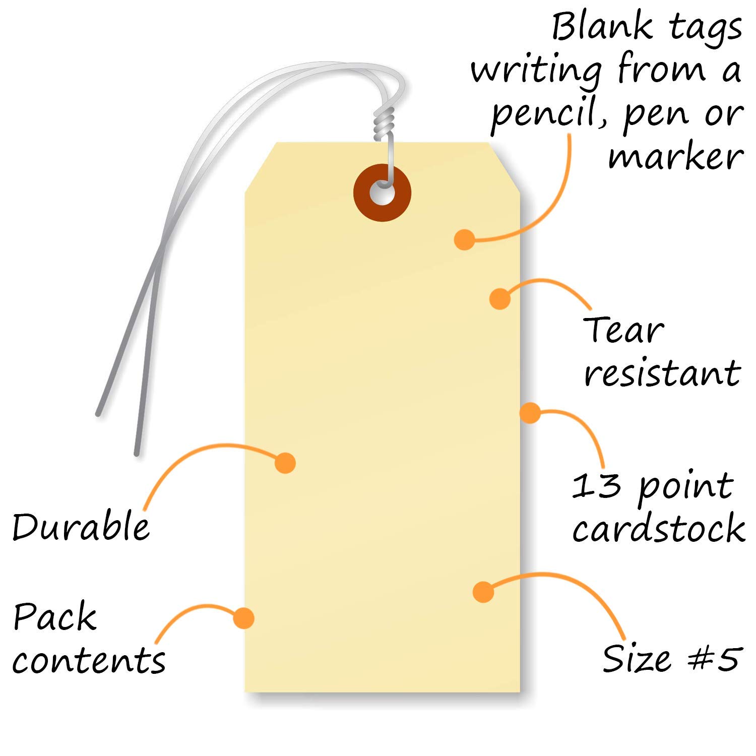 SmartSign Blank Manila Shipping Tags with Wire, Size #5 | 13pt Cardstock Tags, 4 3/4" x 2 3/8", Pack of 1000 : Office Products