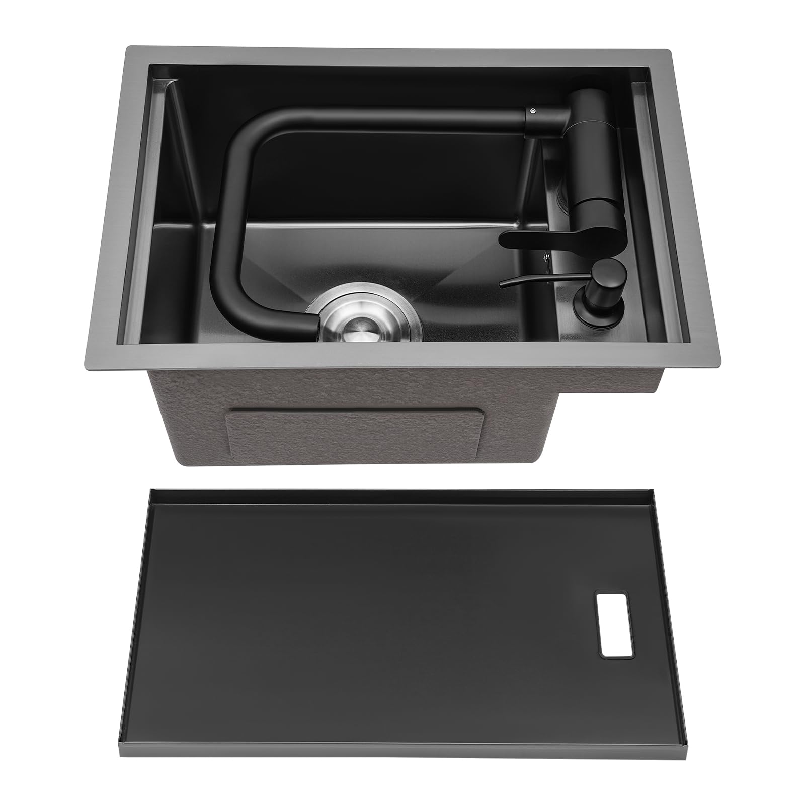 Lavello da cucina in acciaio inox, colore grigio, con coperchio, pieghevole a 360°, rubinetto singolo 45 x 30 x 23 cm, adatto per cucine domestiche e grandi e roulotte