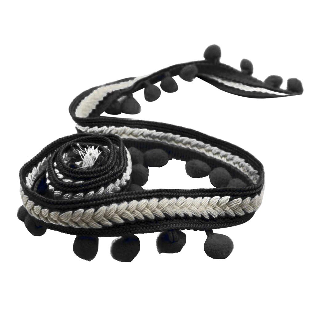 Harilla Black 5 Yards Ball Bobble Braid Fringe Ribbon Edging Craft Diy Decoration, 5 Yards