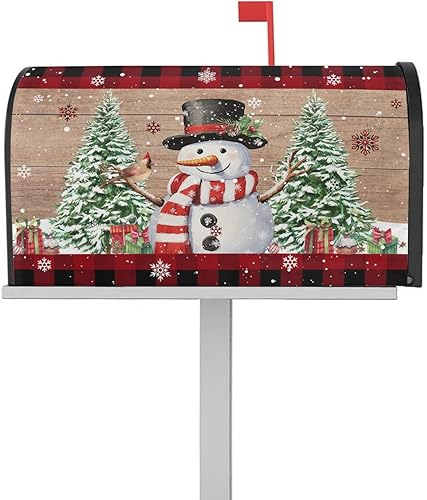 Funda magnética de Navidad para buzón de 21 x 25.5 pulgadas, sombrero de búfalo a cuadros, muñeco de nieve, árbol de Navidad en tablero de madera disponible en Yaxa Peru