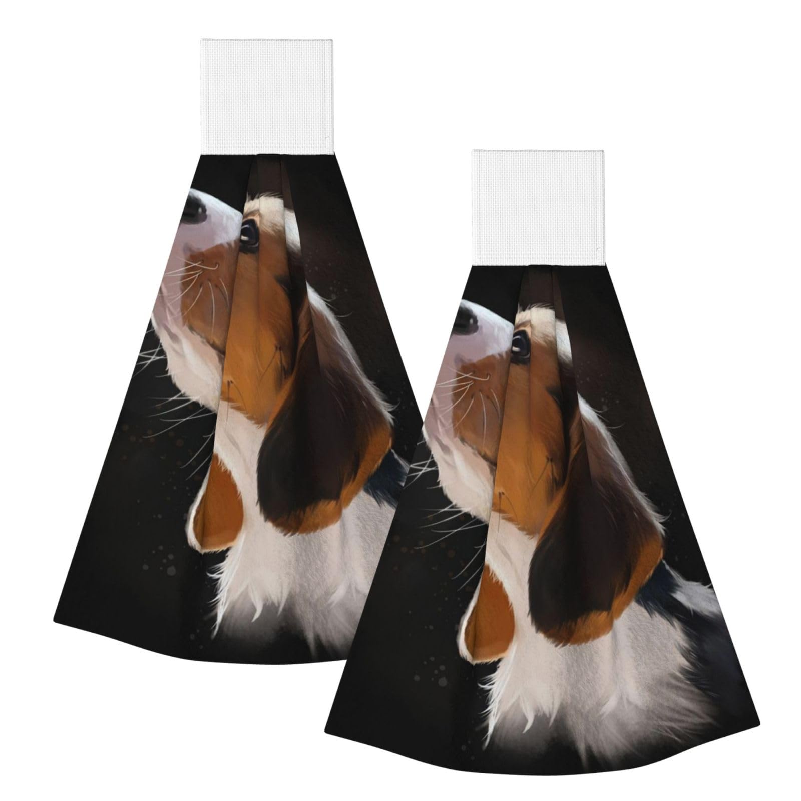 DOPKLNA Beagle Puppy Dog Welcome Garden, 2 Pcs Hanging Coral Fiber Hand Towels for Bathroom, Absorbent Kitchen Towels