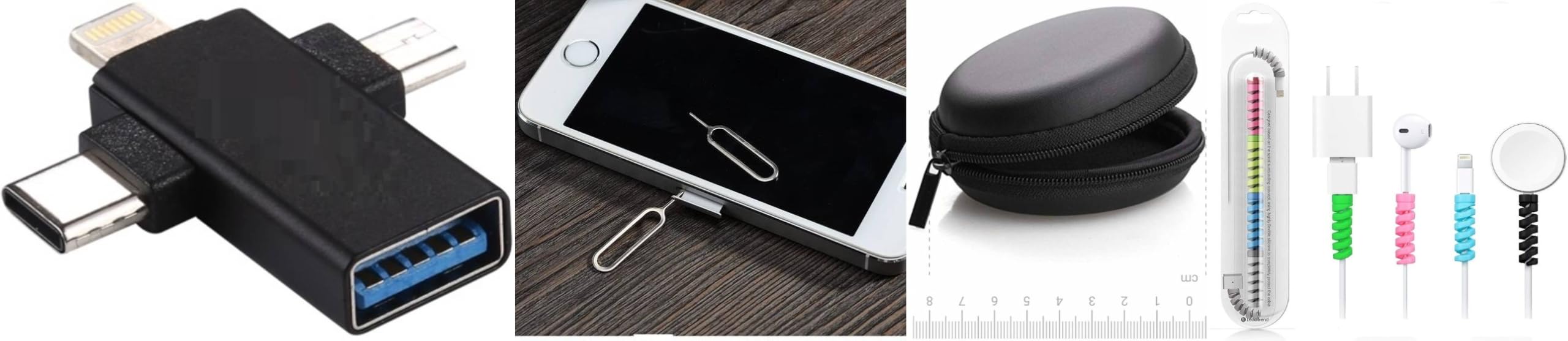 Premium Product Multi-Function Card Reader with USB, Lightning, Type-C Connectors, Black with Earphone Case Bag, Sim Try Pin, Charger Cable Protector Cable-picture-11